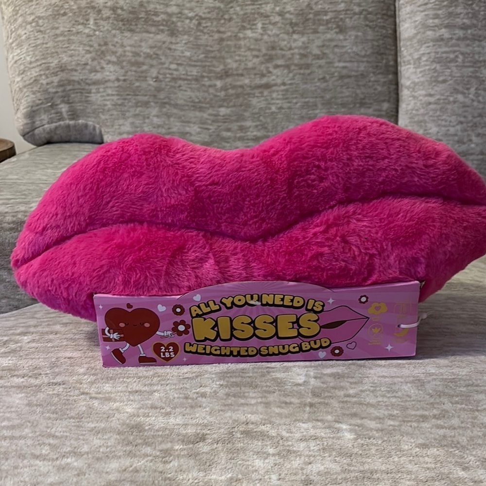 Fuzzy Pink Lip-Shaped Pillow